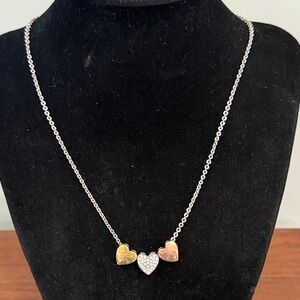 Tri color triple heart pendant slider 925 Bronze Peru necklace.